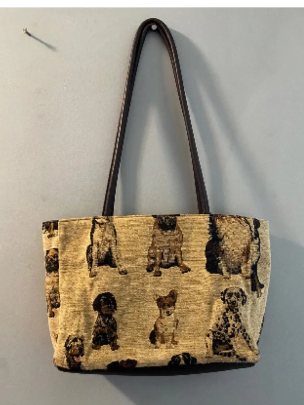 Dog Print Tote Bag with Brown Trim purse shoulder bag - Picture 3 of 4
